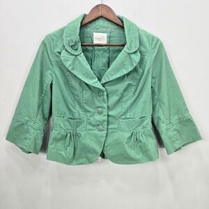 Vtg 90s Y2K Cidra Blazer‎ Jacket 2 S Green Cropped 3/4 Sleeves Fairy Coquette